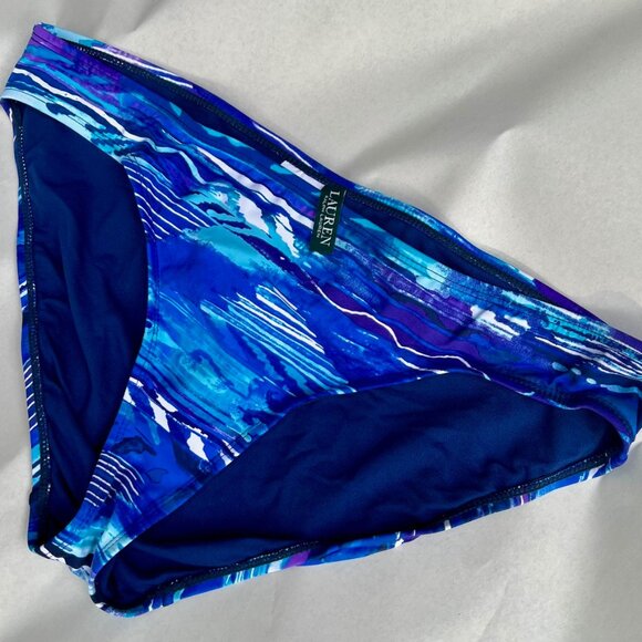 LAUREN RALPH LAUREN Ikat Printed Bikini Bottoms Size 14 Blue Swimwear NWT - Picture 1 of 5
